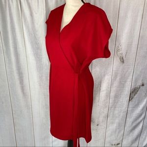 Bobeau Cap Sleeve Crepe Wrap Dress Red